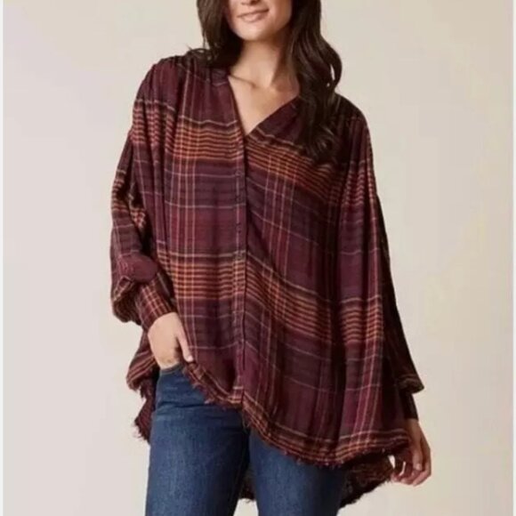 Free People Come On Over Plaid Oversized Buttondown Shirt - Picture 1 of 5